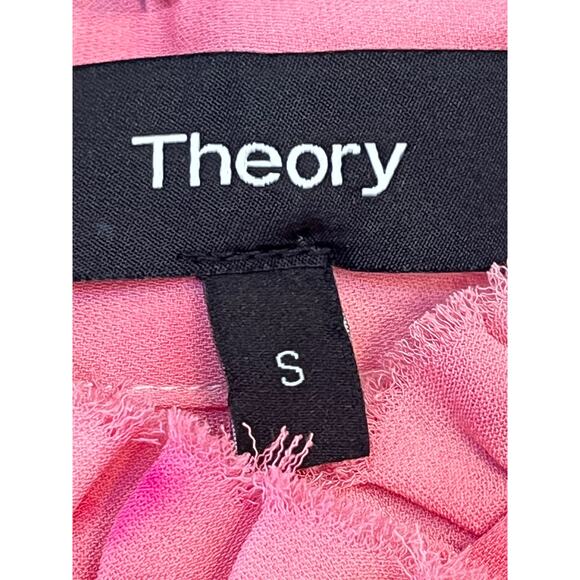 Theory Women’s Small Pink Tie Dye 100% Silk Long Sleeve Henley Blouse Luxury Top - Picture 3 of 6